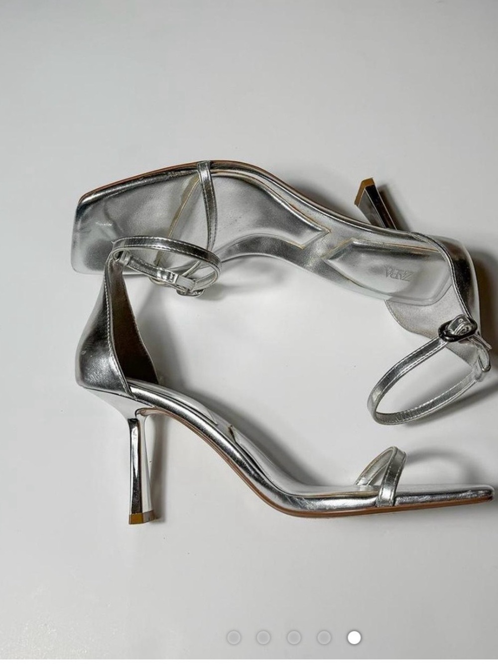 Zara Metallic Silver Ankle-Strap Square-Toe Sandals - Picture 5 of 5